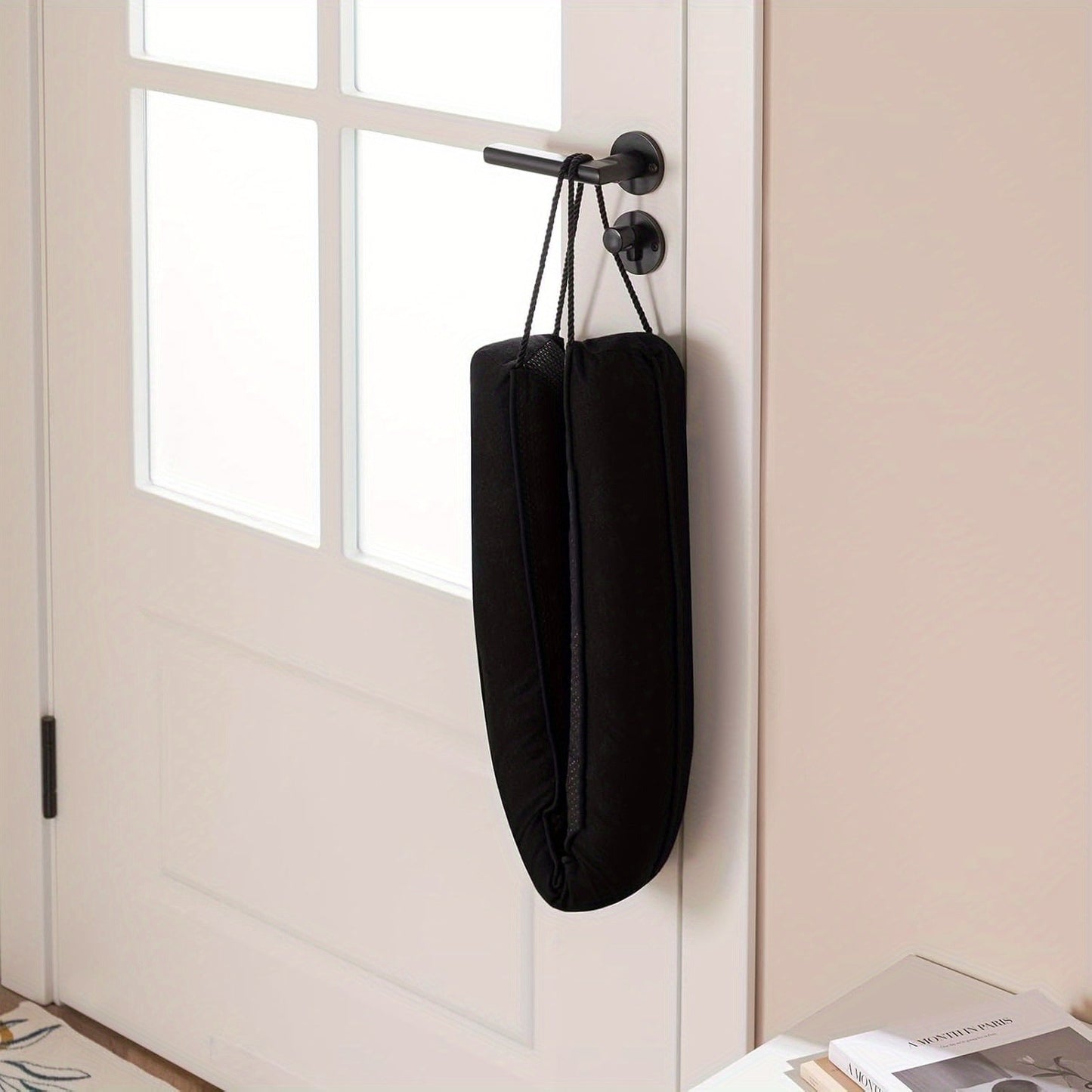 2pcs 38" Black Weighted Door Draft Stopper with Glass Beads &, Machine Washable, Soundproof Under Door Blocker with Anti-Abrasion Bottom, Adjustable Straps for Secure Fit, Home Insulation | Sleek Black Design | Fabric Construction
