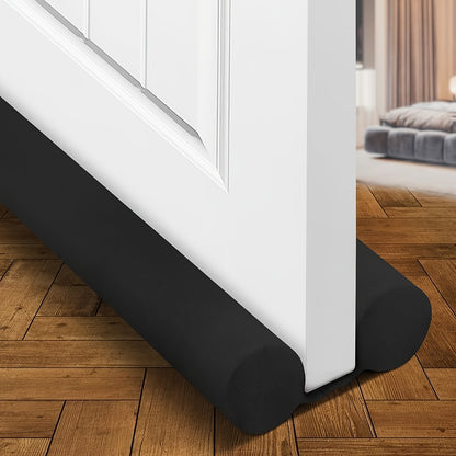 36 Inch Adjustable Twin Door Draft Stopper - 1pc Noise Blocker, Gap Stoppers, Door Sweep Draft Seal, Window Sealer - Machine-Washable Black Fabric Material
